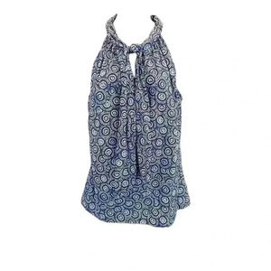 SARA CAMPBELL Blue and Purple Starburst Design Halter Blouse - size Large